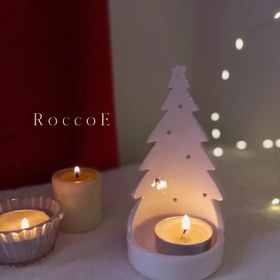 تصویر جاشمعی سرامیکی دستساز طرح درخت کریسمس Handmade ceramic candleholder Christmas tree design