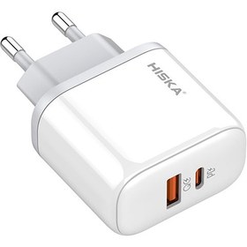 تصویر شارژر دیواری هیسکا مدل H-108 به همراه کابل تبدیل USB-C HISKA H-108 Car Charger