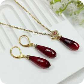 تصویر نیم ست اشکی عقیق یاقوتی 