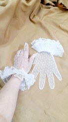 تصویر دستکش توری خالدار مجلسی - سفید 