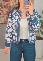 تصویر کت زنانه سورمه ای تمام گلدوزی شده ترک 