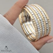 تصویر النگو دورنگ زنانه، اصل طلا روس، پک هفت تایی، 5سال ماندگاری، در دو مدل شیک، کد1350 - مدل۲سایز۳ 