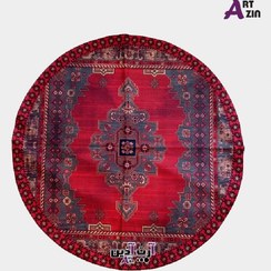 تصویر رومیزی طرح فرش قرمز گرد سنتی مخمل سایز ۹۰ سانتی 