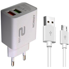 تصویر شارژر دیواری آرسون مدل AN-27 به همراه کابل تبدیل MicroUSB 