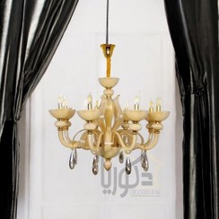 تصویر لوستر کریستالی مورانو گوی دار رنگ کرم Beige Crystal Chandelier Morano