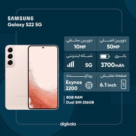 تصویر گوشی موبایل سامسونگ مدل Galaxy S22 5G دو سیم کارت ظرفیت 256 گیگابایت و رم 8 گیگابایت Samsung Galaxy S22 5G Dual SIM 256GB And 8GB RAM Mobile Phone