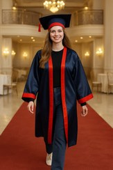 تصویر اجاره لباس فارغ التحصیلی کرپ مشکی،نوار قرمزکتان، دوخت مزونی 