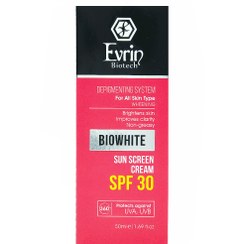 تصویر كرم ضد آفتاب اس پی اف 30 و روشن كننده 50 میلی لیتر اورین بیوتك Evrin Biotech SPF 30 Biowhite Sun Screen Cream