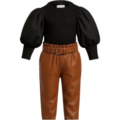 تصویر ست شومیز و شلوار دخترانه مشکی قهوه ای سایز ۲ تا ۷ سال 