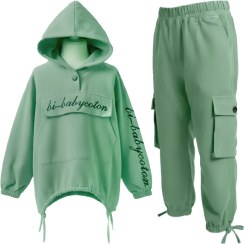 تصویر ست هودی و شلوار دخترانه سایز ۴۰ رنگ سبز زیتونی 