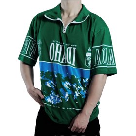 تصویر تیشرت ترند آستین کوتاه مردانه سبز طرح اسکای تیم Men's green short sleeve trend t-shirt with Sky Team design