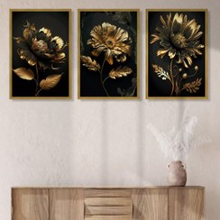تصویر تابلو مدرن سه تکه گل طلایی کد AS5683 