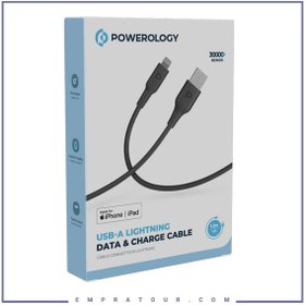 تصویر کابل USB به لایتنینگ فست شارژ کنفی پاورولوژی Powerology Braided USB-A Lightning Data&Fast Charge مدل P23BRAL12BK 