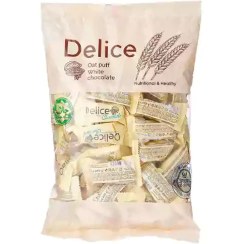 تصویر شکلات پذیرایی ازبکی دلیس Delice Oat Puff White Chocolate Bar حاوی غلات و شکلات سفید 