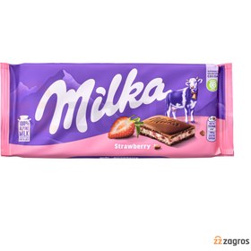 تصویر شکلات تابلت میلکا با مغز توت فرنگی (100 گرم) milka شکلات و فرآورده های کاکائویی میلکا 100