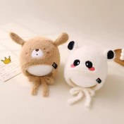 تصویر کلاه نقلی گوشگیربنددار لاینردار پشمی - سفید پاندا 