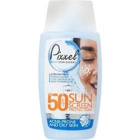 تصویر کرم ضد آفتاب بی رنگ پیکسل مناسب پوست های چرب جوشدار و مختلط Spf50 Pixxle Sunscreen no color Cream For Acne Prone And Oily Skin 50ml