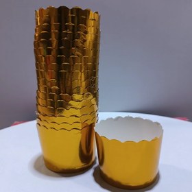 تصویر کاپ کیک گرد لیزری رنگ زرد پک 10تایی 