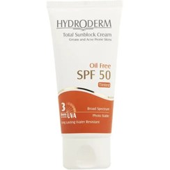 تصویر كرم ضد آفتاب رنگی اس پی اف 50 مخصوص پوست چرب و جوشدار 50 گرم هیدرودرم Hydroderm SPF 50 Tinted Oil Free Total Sunblock Cream