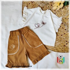 تصویر کراپ شلوارک دخترانه طرح پروانه - کرم / 40 