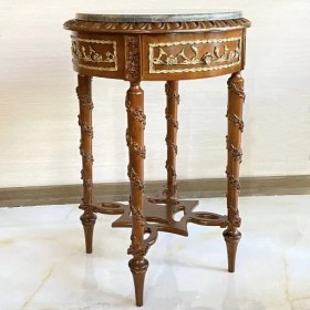 تصویر میز تلفن گرد قهوه ای 