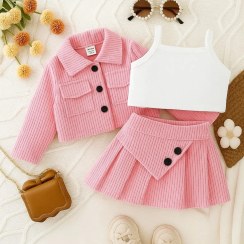 تصویر کت و دامن دخترانه مدل هستی رنگ صورتی و قرمز 