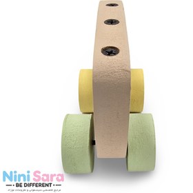 تصویر اتوبوس چوبی طرح فرشته مناسب اکسسوری اتاق نوزاد با بهترین کیفیت چوب راش و رنگ اکریلیک 