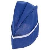 تصویر کلاه آشپزی قایقی آبی با نوار سفید 