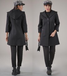 تصویر پالتو مشکی ان ار کلاهدار زنانه - سایز palto meshki zananeh