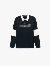 تصویر Uzun Kollu Renk Kontrastlı Baskılı Polo Yaka Sweatshirt 