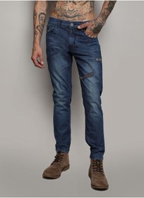 تصویر شلوار جین مردانه آبی با گلدوزی و وصله‌دار برند campus sutra Men's Blue Embroidered Patched Denim Jeans