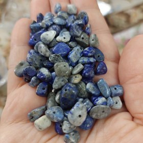 تصویر مهره سنگ لاجورد افغان چیپسی سوراخ دار دفرمه تراش نخورده سنگ اصل درجه یک 