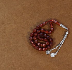 تصویر تسبیح 33دونه عقیق سرخ تراش گرد 