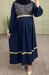 تصویر پیراهن بارداری و شیردهی شکوفه سایز ۱ تا ۳ با گل طلایی و مشکی 