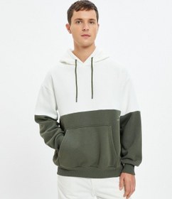 تصویر هودی کتان راه‌راه چند رنگ با جیب کنگرویی برند Koton Kangaroo Pocket Multicolor Ribbed Cotton Hoodie