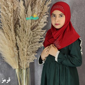 تصویر مقنعه دو تکه بچه گانه قرمز کد 2200 