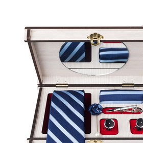 تصویر ست کامل کادویی کراوات دستمال جیب گل کت دکمه سردست و گیره مدل GF-ST288-DB 