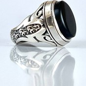 تصویر انگشتر نقره مردانه با سنگ عقیق سیاه (کد:A1041) 