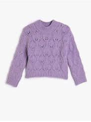 تصویر پلیور بنفش زنانه ژاکت بافتنی یقه گرد آستین بلند با بافت نرم Koton 