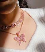 تصویر گردنبند پروانه جواهری طلایی صورتی 