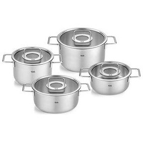 تصویر قابلمه چند رنگ و تابه مجموعه خالص 8 قطعه شیشه ای روکش فولادی فیسلر Fissler 