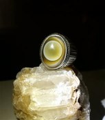 تصویر سنگ باباقوری عقیق با پایه نقره چشم گاوی کهنه 