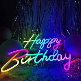 تصویر تابلو نئون طرح تولدت مبارک (Happy birthday) مدل RGB فول کالر هوشمند سایز بزرگ 