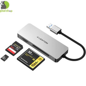 تصویر هاب و کارت خوان USB لنشن مدل H12 ا Lention USB Card Reader CF SD Micro-SD H12 Lention USB Card Reader CF SD Micro-SD H12