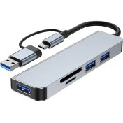 تصویر هاب 5 پورت و رم ریدر پی نت P-NET مدل P-3625 با رابط دوگانه USB و Type-C 