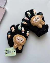 تصویر دستکش طرح لبوبو با کیفیت و نرم و برجسته - مشکی 