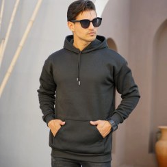 تصویر هودی بیسیک مردانه مدل F71 رنگ مشکی 