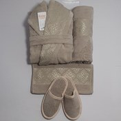 تصویر نیم ست حوله عروس و داماد خاکی مدل LD05 