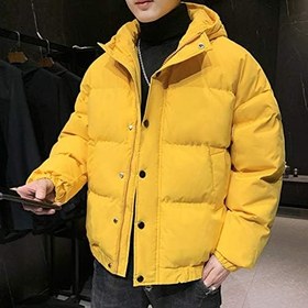 تصویر ZHCWT Winter New Windbreak Bread Suit Outwear Parkas Cotton Hooded Zipper Jacket Mens Warm Duck Coat Male Thicken (Color : Yellow, Size : Medium) 