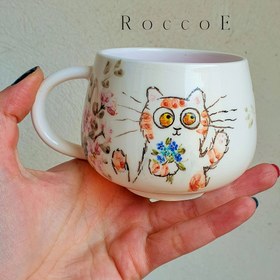 تصویر فنجون سرامیکی دستساز طرح گربه Handmade ceramic cup cat design